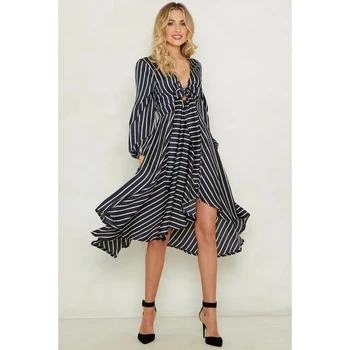 

Fashion Women Autumn Dress Bohemian Style Hollow Out Long Sleeve Women Dress Beach Striped Ladies Dresses Clothes Vestidos