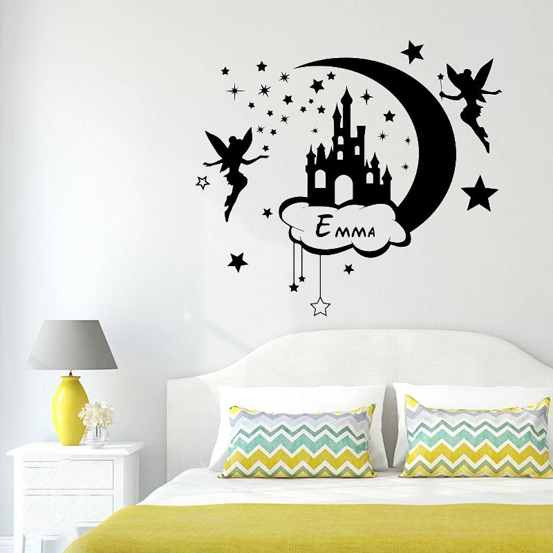 

Castle Fairy With Stars Gilrs Bedroom Decoration Personalized Name Custom Name Wall Sticker Beauty Fashion Poster Mural W610