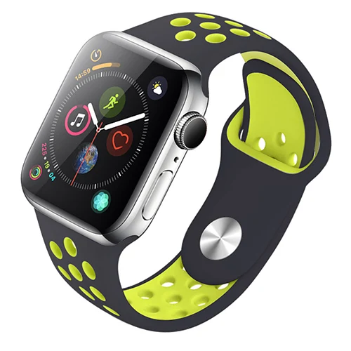Дышащий силиконовый спортивный ремешок для Apple Watch 5 4 ремешок 44 мм 40 мм резиновый ремешок для Iwatch 3 2 1 38 мм 42 мм аксессуары - Цвет ремешка: black-yellow