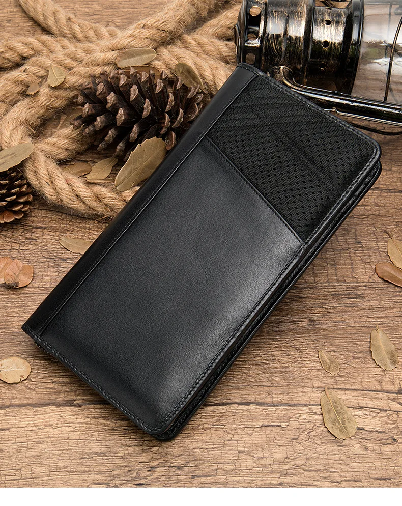 Men Wallet Genuine Leather Clutch Purses Wallets Top Layer Cowhide Multi-function Card Long Wallet Passport Coin Money Bag