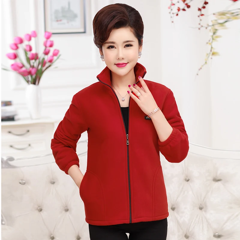 low cost  Women Warm Fleece Jackets Autumn Spring Polar Fleece Coat Female Lightweight Outerwear Red Purple G