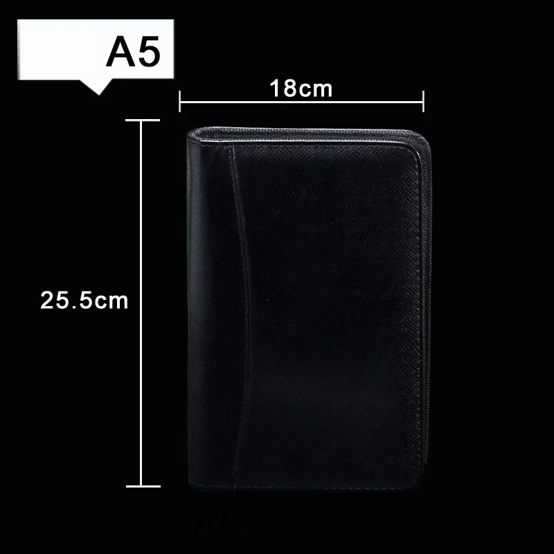 A6/A5/B5 папка-менеджер Padfolio дневник блокнот и журнал калькулятор Биндер спиральная записная книжка деловая сумка на молнии руководство - Цвет: A5 Black