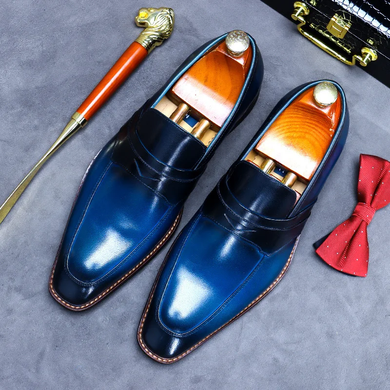 

2021 New British Fashion Cowhide Slip-On Shoes Men Hand Polished Casual Leather Shoe Mens Business Loafers Soft Sole Formal Shoe
