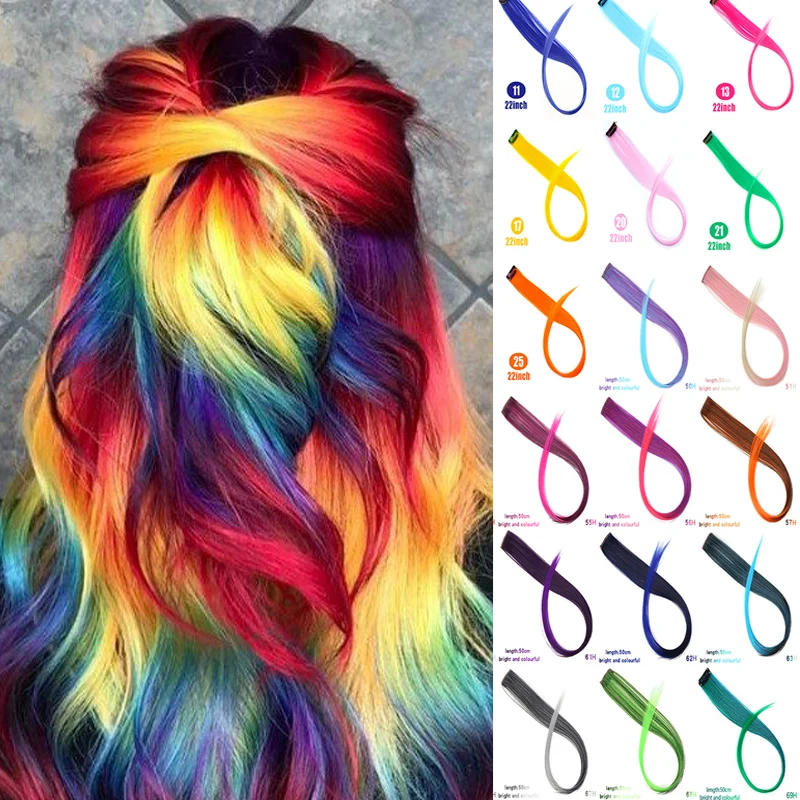 

AOOSOO New Thick 1pcs Fashion Women Multi Ombre Color Long Straight Synthetic Clip In on Hair Extensions Piece Wig Headwear