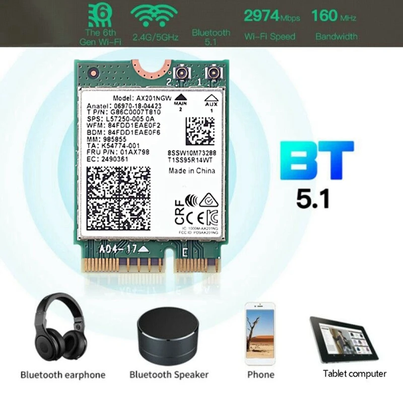 Wi-Fi-адаптер Ax201 Ngw с антенной 6 3000 Мбит/с M.2 Cnvio2 Bluetooth 5 1 | Компьютеры и офис