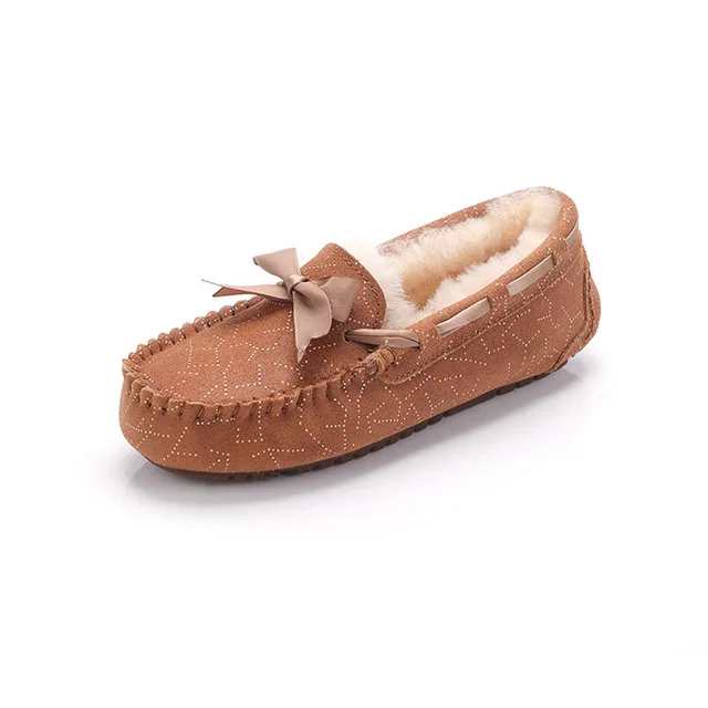 CHESTNUT MIYAGINA Natural Fur Genuine Leather Women Flat Shoes New Fashion Women Moccasins Casual Loafers Plus Size Winter shoes - Цвет: CHESTNUT