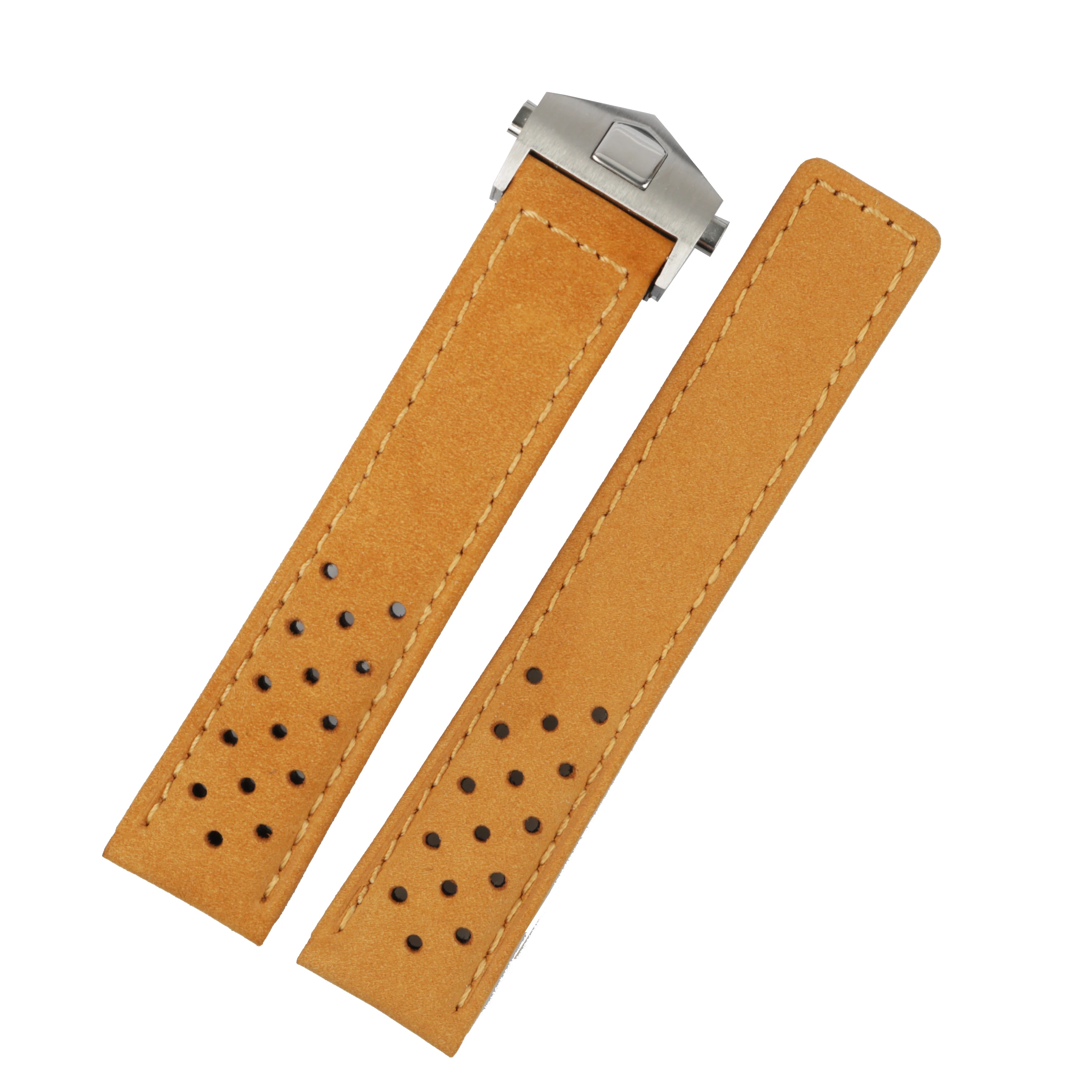 

Rolamy 20 22mm Light Brown Real Calf Leather Suede VINTAGE Replacement Wrist Leather Watch Band Strap With Clasp For Tag Heuer