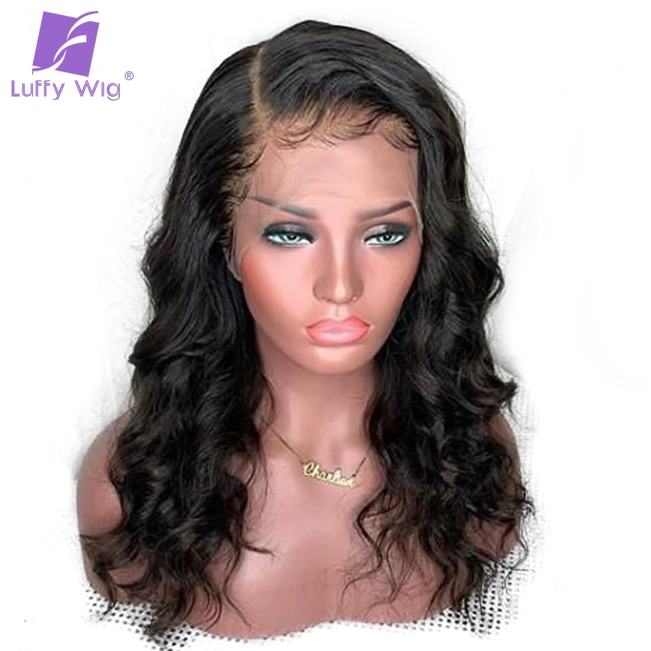 Волнистые 13x6 поддельные головы Синтетические волосы на кружеве человеческих волос парики предварительно вырезанные кружевные парик бразильский Волосы remy натуральный черный Цвет для Для женщин Луффи