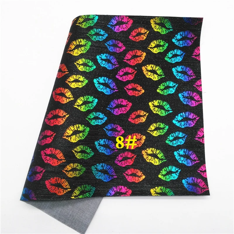 Glitterwishcome 21X29 см A4 размер блеск с принтом губ кожа, блестящая ткань винил для бантов, GM719A - Цвет: 8