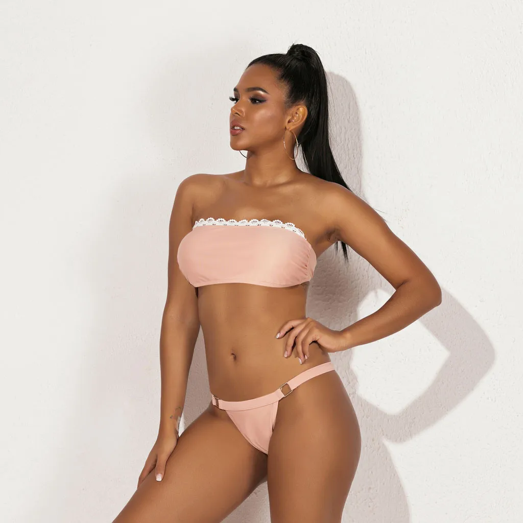 KANCOOLD Sexy Swimwear Two-Piece Solid Halter Padded Push up Swimming Suit For Women Swimsuit Push-up Beachwear Suit Set Beach39