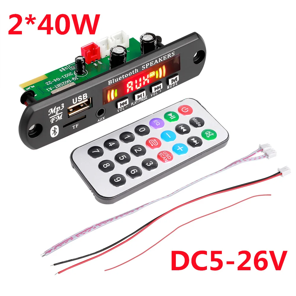 Kebidu 2*15/20/25/40/60W Amplifier 12V MP3 WMA WAV Decoder Board Bluetooth5.0 Wireless Music Audio Modul USB TF FM Radio For Car2*25W DC6v-18v2*20W 6-12V2*40W 7-24V microsoft zune MP3 Players