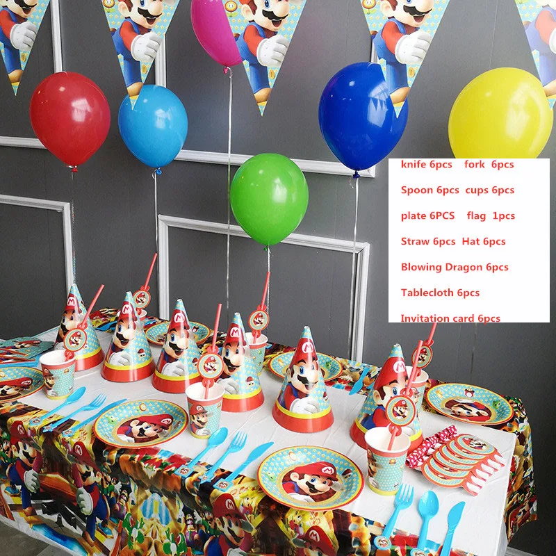 56 шт/лот одноразовая посуда для дня рождения товары для вечеринок Супер Марио Bros вечерние украшения бумажная салфетка тарелка чашки - Цвет: ML-56PCS