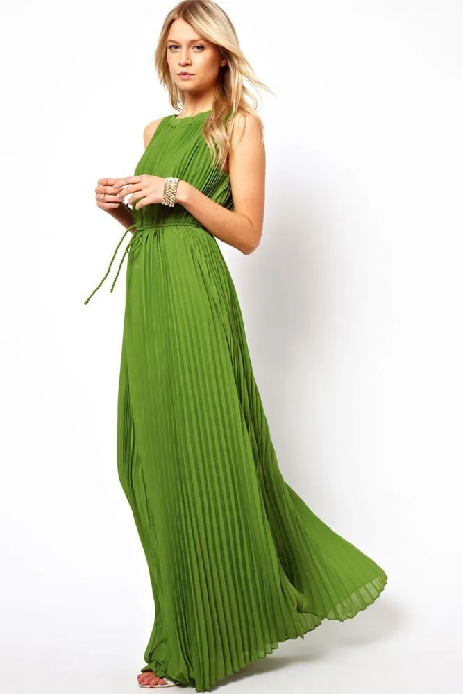 

Long Summer Dress Green Women 2019 Ladies Maxi Pleated Sleeveless Bandage Dress Robe Longue Boheme Elegant Sexy Vestido Mujer