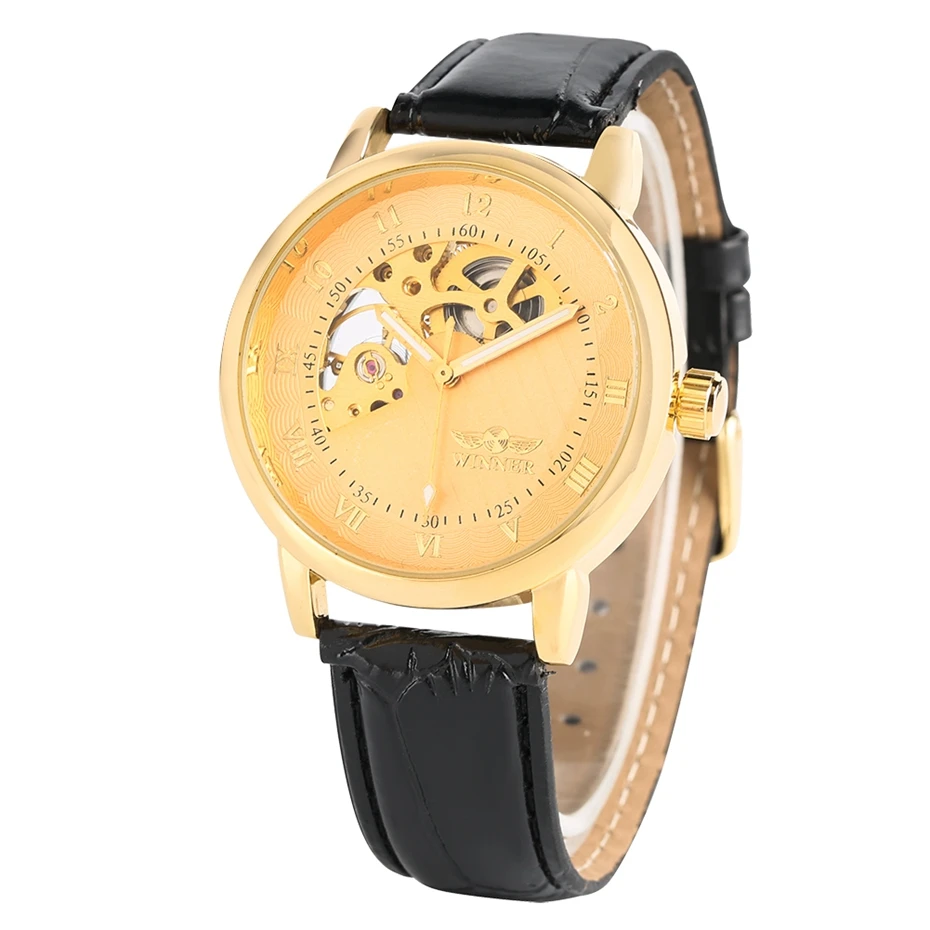 WINNER Top Brand Men's Fashion Tourbillon Moon Phase Semicircle Skeleton Leather Band Automatic Mechanical Men Gold Wrist Watch 2019 2020 2021 2022 (3)
