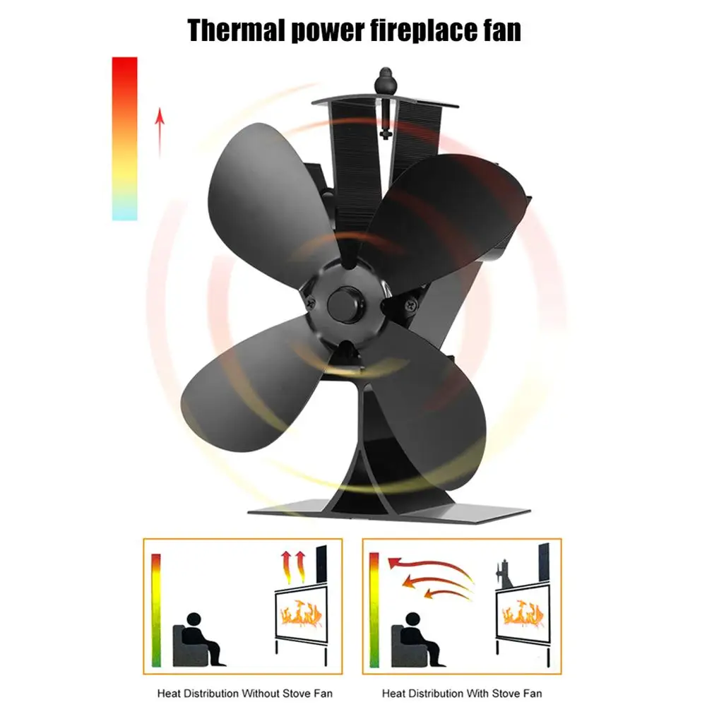 Прочный алюминиевый вентилятор с 4 лопастями, бесшумный вентилятор для камина, печи для зимнего дома, аксессуары для камина, дровяного бревна