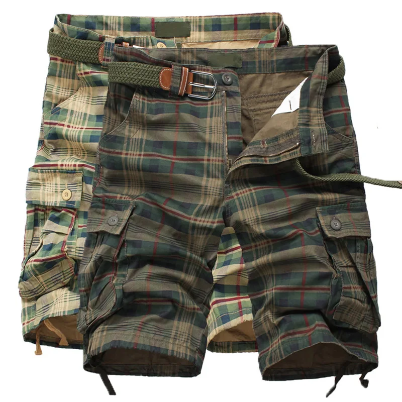 

Summer Workwear Shorts MEN'S Fifth Pants Multi-pockets Trend Bermuda Shorts Loose-Fit Camouflage Large Size Plaid Breeches