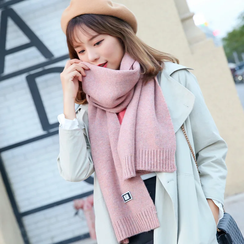 

2018 New Style Korean-style Yarn Knitted Scarf Fashion Labeling Warm Thickening Lengthen Tablet Galling Scarf