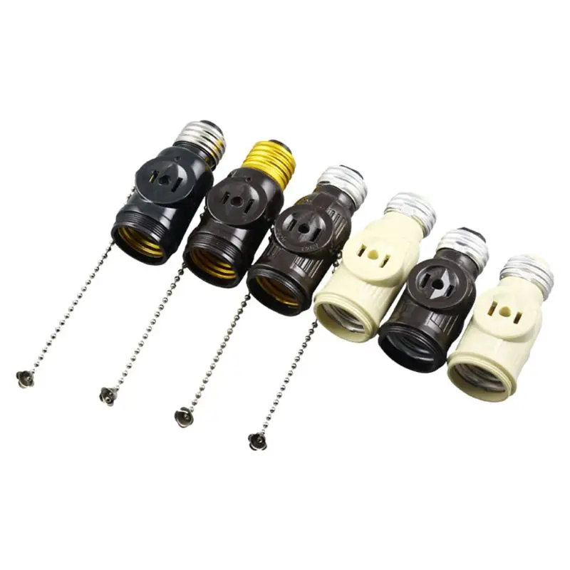 

E26 Bulb Socket to 2 Outlet Adapter Light Holder Splitter Pull Chain Switch New