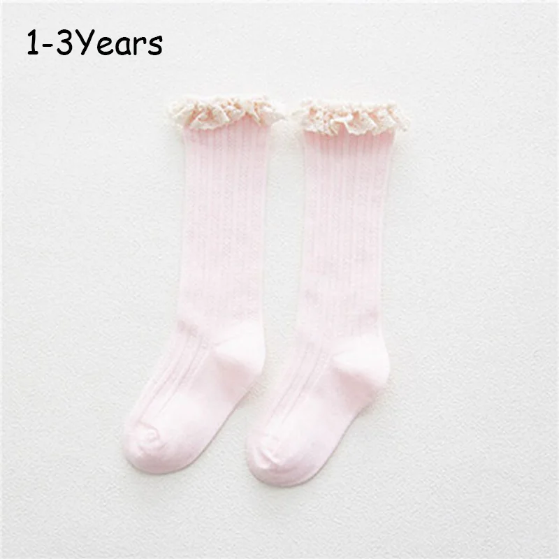 light pink Кружевные детские носки зимние гольфы для девочек детские вязаные зимние носки с оборками для новорожденных хлопковые нескользящие носки для малышей - Цвет: light pink