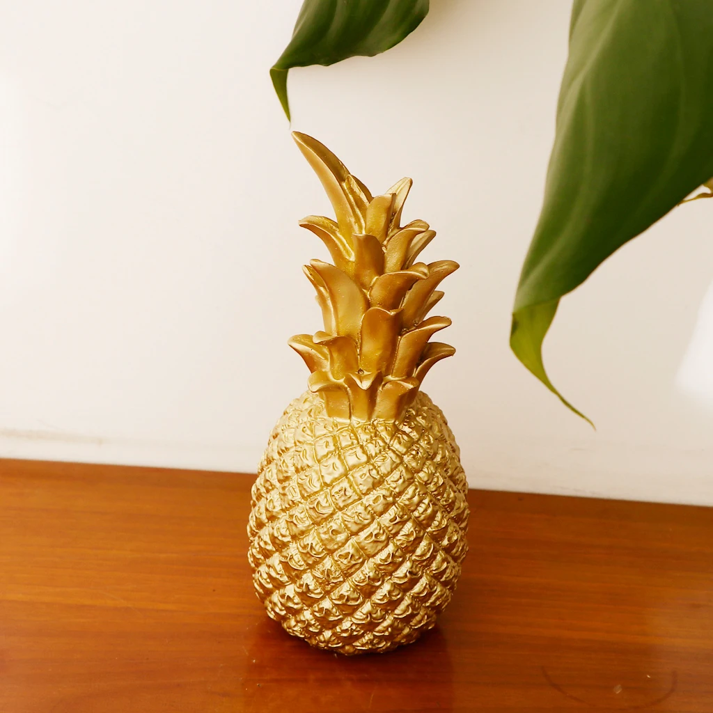 Creative Resin Pineapple Shaped Ornament Gift Home Desktop Living Room Decor Gold Tone
