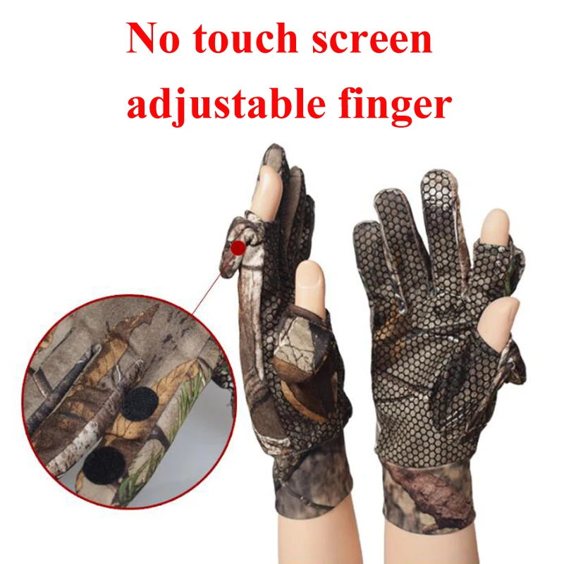 Мужские зимние теплые флисовые камуфляжные перчатки для рыбалки, противоскользящие походные охотничьи перчатки, спортивные перчатки с сенсорным экраном - Цвет: half finger