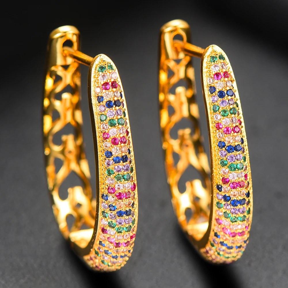 LARRAURI Trendy Geometry Circle Paved Micro Cubic Zirconia Earrings Trendy Women Wedding Party Earring High Jewelry Addiction