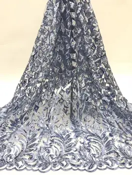 

New Nigerian lace fabric 2019 high quality sequin lace fabric latest lace fabric luxury sequin blue lace fabric for wedding