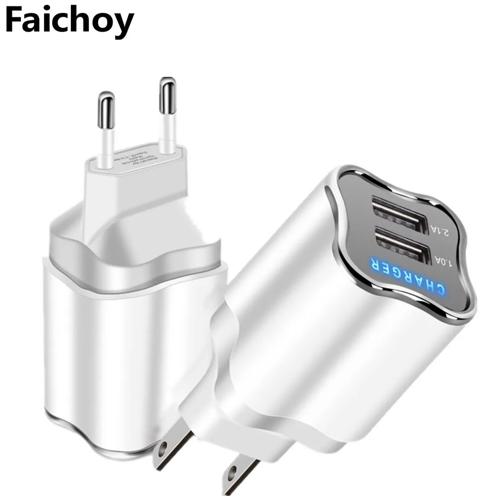 

LED Light Power Adapter Good Charging Mobile Phone USB Cable EU/US Universal 2 Ports USB Charger For iphnoe 6 7 8 Samsung Xiaomi