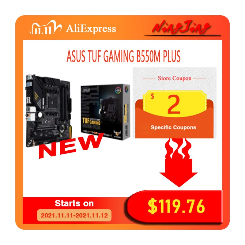 ASUS TUF GAMING B550M PLUS Micro-ATX B550M AMD B550 DDR4 4800(OC) MHz 128G M.2 SATA 6Gb/s USB 3.2 Desktop Socket AM4 CPU