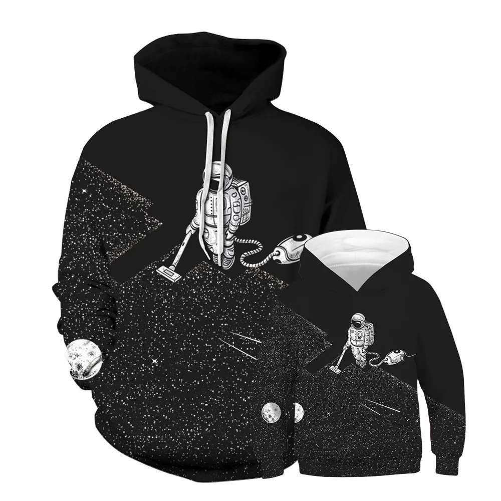 

3D Outer Space Print Family Look Matching Boy Girl Hoodies Pyjamas Clothes Mommy Daddy and Me Kids Long Sleeve Pullover Clothing