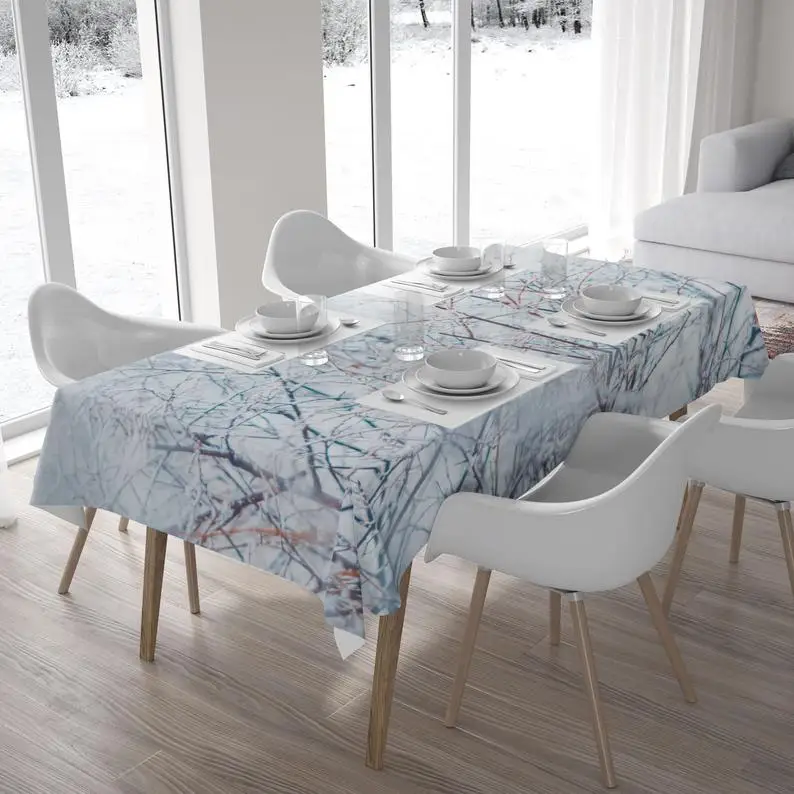

Winter tablecloth, Kitchen Farmhouse décor Blue Nature