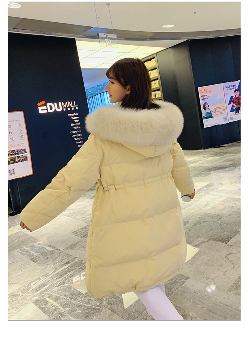 Shellsuning длинная куртка с меховым воротником, зимнее однотонное однобортное пальто, женская парка на завязках, Толстая теплая женская верхняя одежда