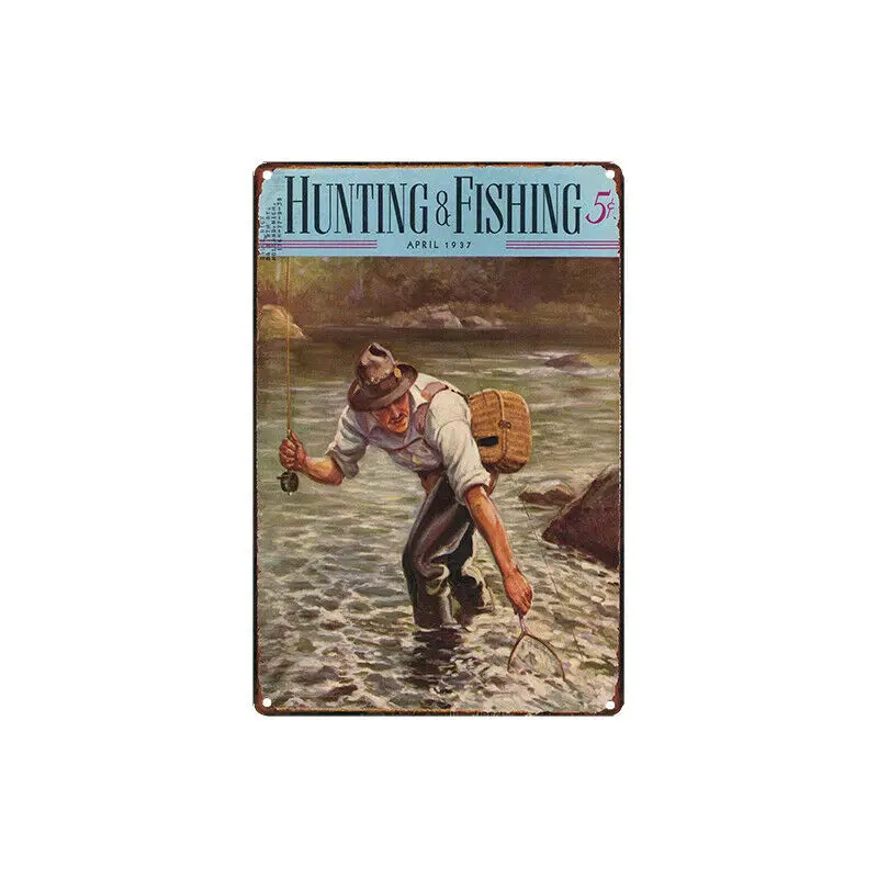 Металлический жестяной винтажный Ретро-постер для охоты рыбалки нахлыстом бара