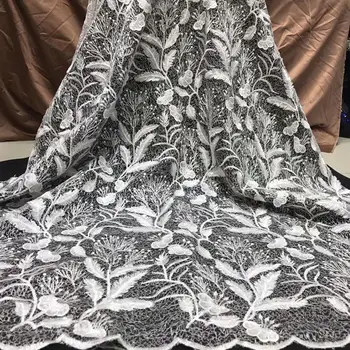 

New Pure White Sequins Milk Silk Lace Nigerian Lace Wedding Garment African Lace Fabric High Quality French Tulle Lace Fabric