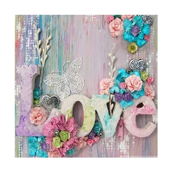 

35x35cm DIY Full Drill love word flowers letters Round Diamond Painting Embroidery Mosaic Canvas Cross Stitch Kit Room Decor