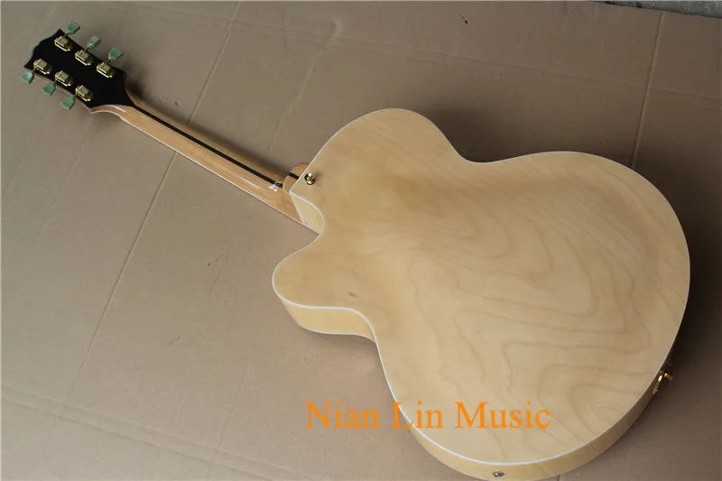 

6-String Electric Guitar,Semi-hollow Body,Natural wood Color Body,3 P90 Pickups,Gold Hardware,White Binding,can be Custom