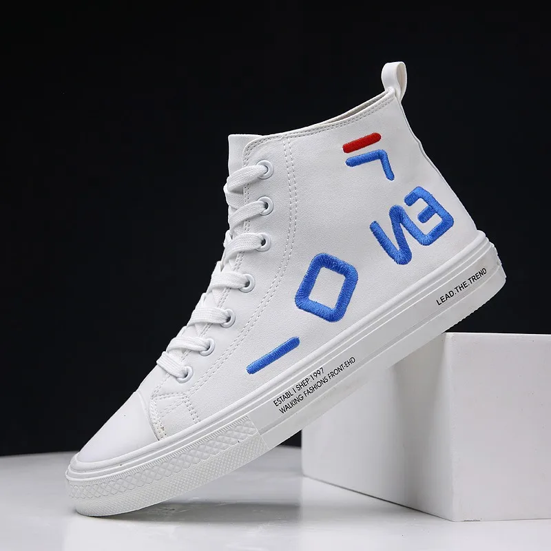 

Autumn Hight-top Canvas Shoes Men's 2019 New Style Breathable Korean-style Versatile Trend MEN'S SHOES High State of Shoes White