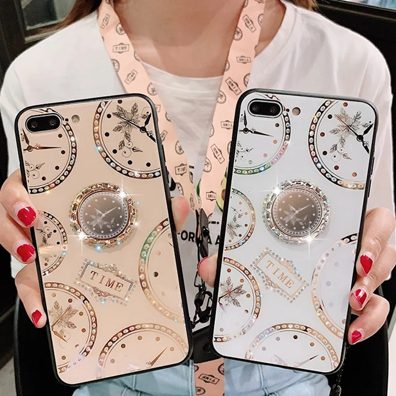 Блестящий силиконовый чехол для телефона iphone 6, 6s, 7, 8 Plus, 11 pro, x, xs, max, xr, 10, роскошный ремешок с кольцом-держателем, 3D задняя крышка, чехол