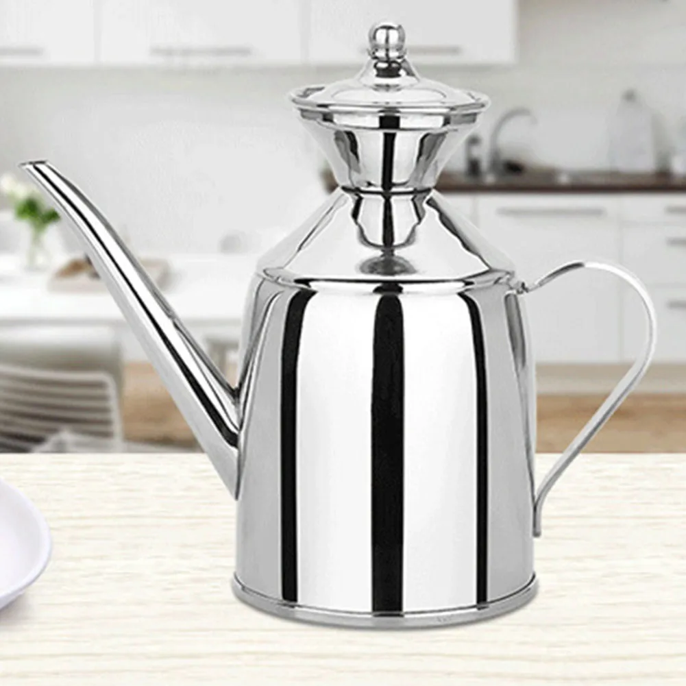 Long Spout Dustproof Durable Restaurant Large Capacity Stainless Steel Countertop With Handle Leak Proof Oil Bottle Food Jar