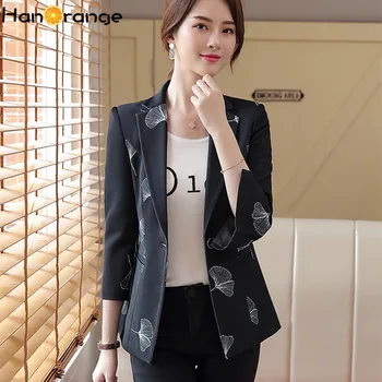 

Single Button Print Jacket Women 2020 Spring Autumn Cuff Split Ladies Slim Casual Blazer Plus Size