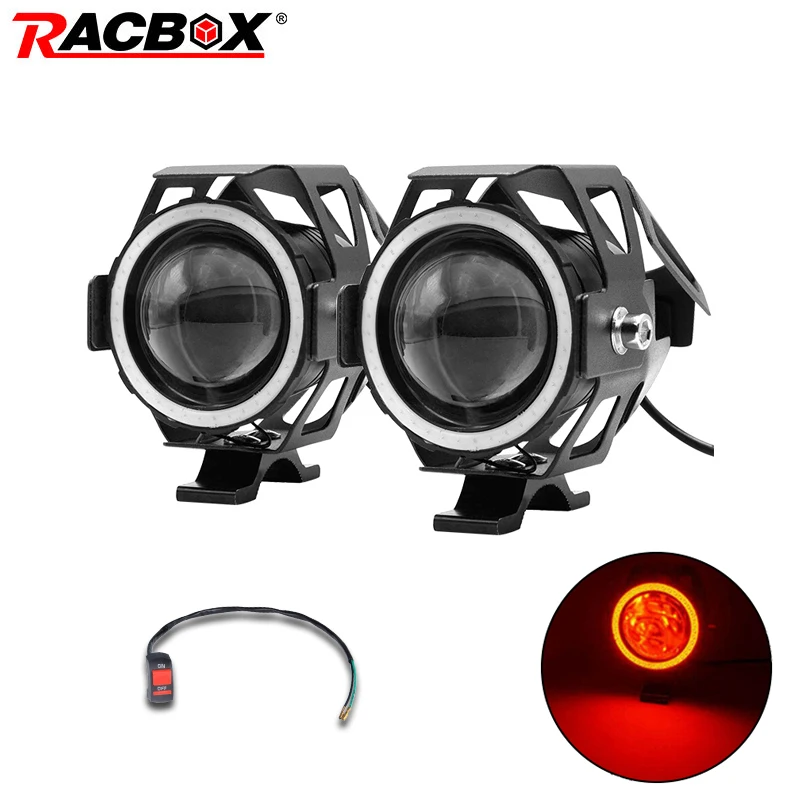 

Motorcycle LED Headlight Red ring Angel eye devil eye Motorcycle Spotlight U7 Black shell DRL bicycle motorbike auxiliary lamp