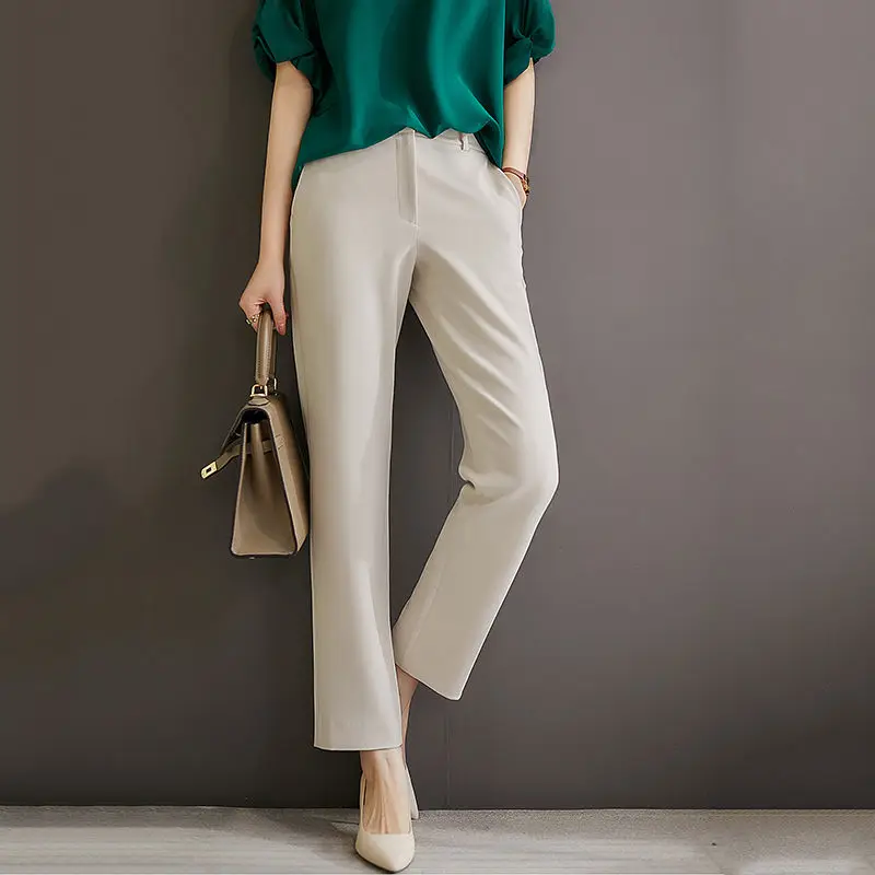 Professional Pants Women's Spring Summer Cropped High Waist Casual Suit Pants Slim Stretch Temperament Wild Office Lady Trousers