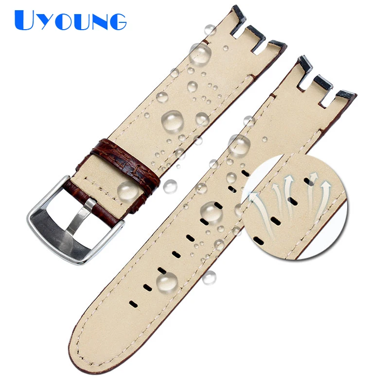 Высококачественный ремешок для часов из натуральной кожи для Swatch YRS403 412 402G ремешок для часов 21 мм ремешок для часов для мужчин изогнутый конец часы браслет
