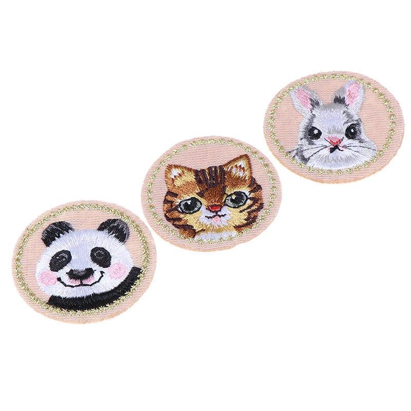Brown Rabbit Cat Panda Round Embroidered Iron On Applique