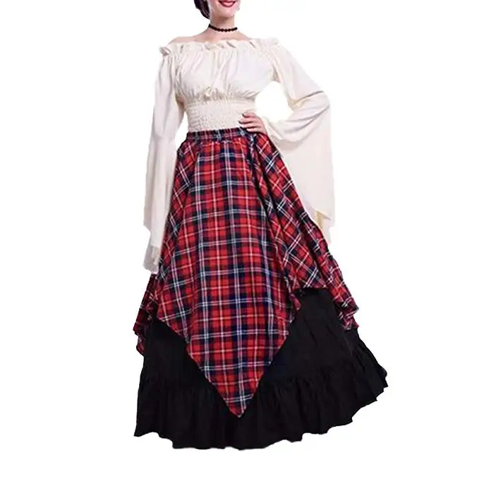 FEECOLOR Women Medieval Dress, Vintage Long Sleeve Dress Flared Sleeves Retro Halloween Medieval Victorian Fancy Dress Costume