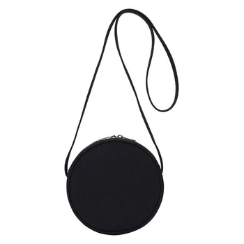 

Fashion Casual Girls Women Round Solid Color Canvas Shoulder Bag Crossbody Messenger Student Handbag Circular Bags Black/White