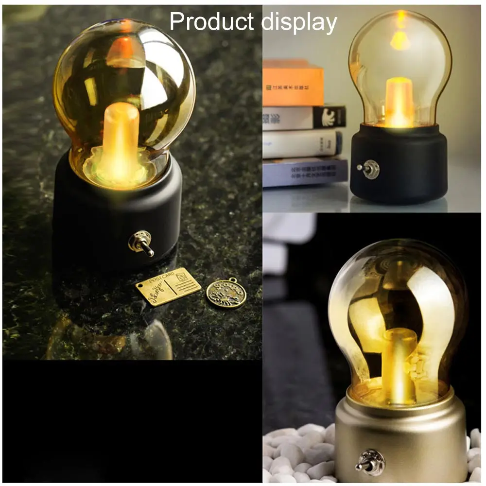 BRELONG светодиодный декоративный ламповый светильник в стиле ретро, ночник, Перезаряжаемый USB светильник для кровати, светильник для окружающей среды, теплая белая атмосфера
