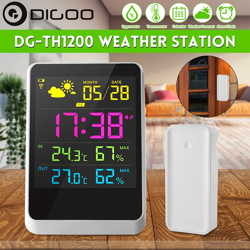 DIGOO цветная цифровая беспроводная метеостанция для улицы, для помещений, датчик погоды, будильник, календарь, термометр, гигрометр, с подсветкой