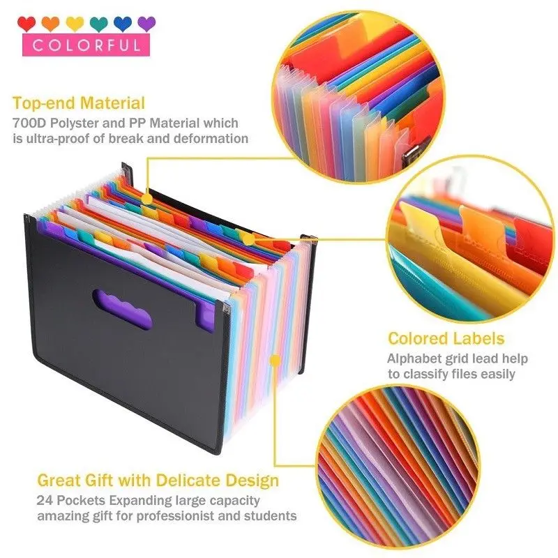 13//24 Pockets Expanding Folder File Works Accordion Office Document Organizer