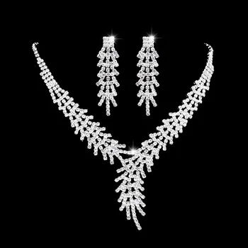 

RNAFASHION Leaf Branch Crystal Bridal Jewelry Sets for Women Silver Color Rhinestone Bridal Necklace and Earring Sets Jewelry